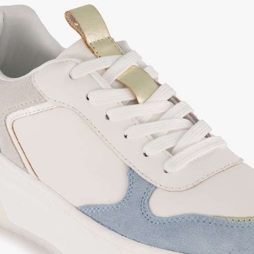 Leren dames sneakers wit blauw