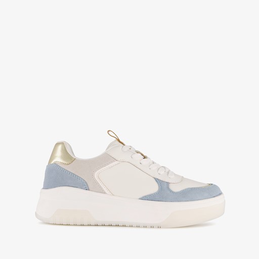 Leren dames sneakers wit blauw
