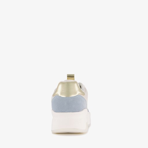 Leren dames sneakers wit blauw
