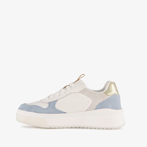 Leren dames sneakers wit blauw