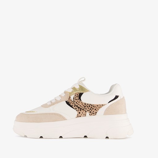 Dames dad sneakers beige wit