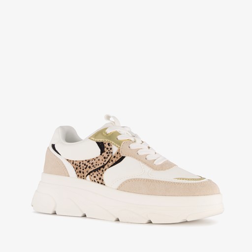 Dames dad sneakers beige wit