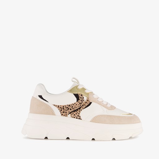 Dames dad sneakers beige wit