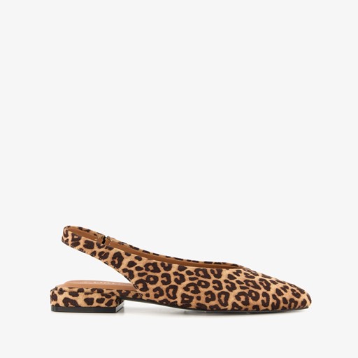 Dame slingbacks met panterprint beige