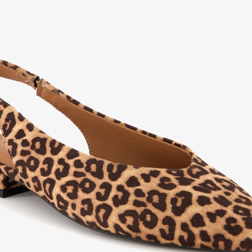 Dame slingbacks met panterprint beige