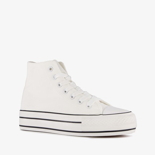 Hoge dames gympen met plateauzool wit