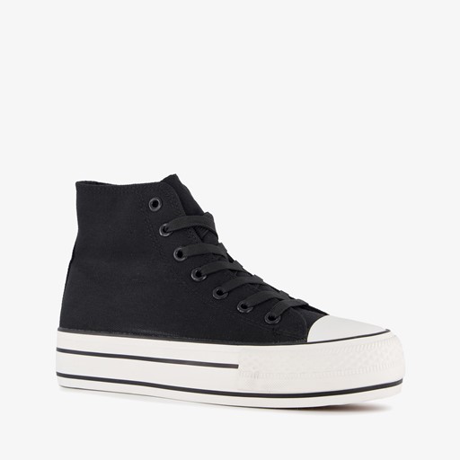 Hoge dames gympen met plateauzool zwart