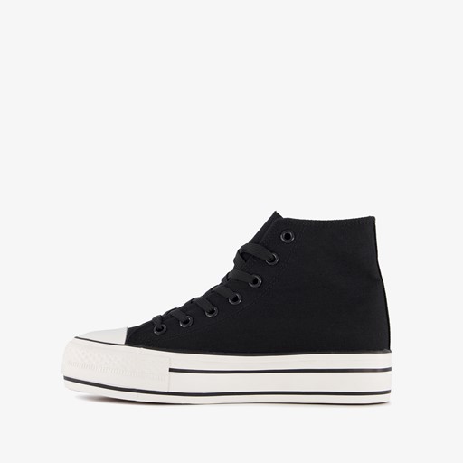 Hoge dames gympen met plateauzool zwart