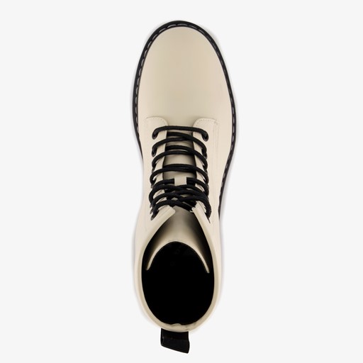 Dames veterboots lichtbeige zwart