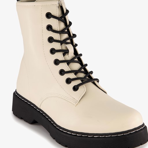 Dames veterboots lichtbeige zwart