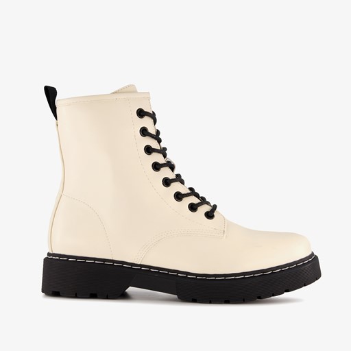 Dames veterboots lichtbeige zwart