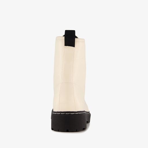 Dames veterboots lichtbeige zwart