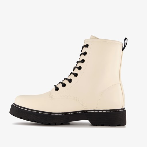 Dames veterboots lichtbeige zwart