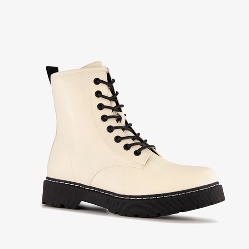 Dames veterboots lichtbeige zwart