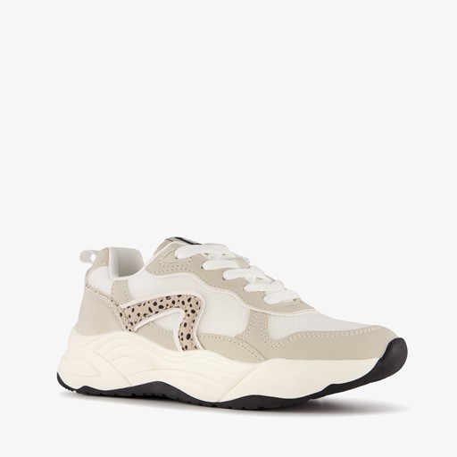 Meisjes dad sneakers luipaardprint beige