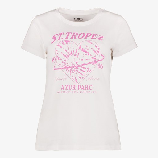 Dames T-shirt met opdruk wit roze