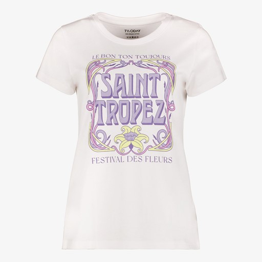 Dames T-shirt met opdruk wit lila