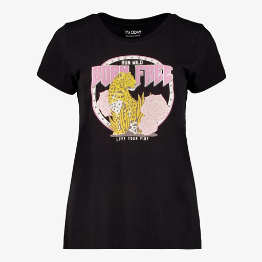 Dames T-shirt met luipaard zwart