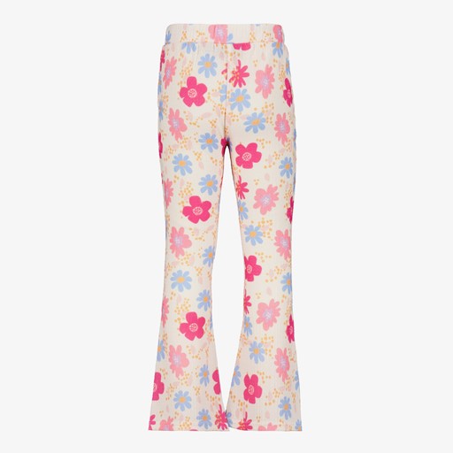 Meisjes flared broek met bloemetjes wit