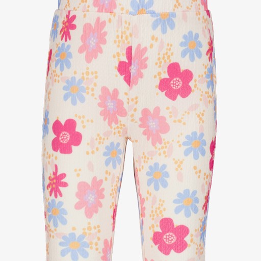 Meisjes flared broek met bloemetjes wit
