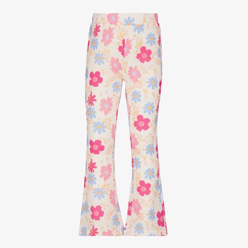 Meisjes flared broek met bloemetjes wit