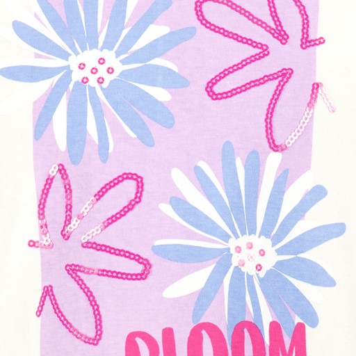 Cropped meisjes T-shirt met bloemetjes wit