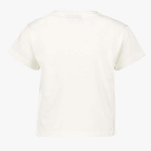 Cropped meisjes T-shirt met bloemetjes wit