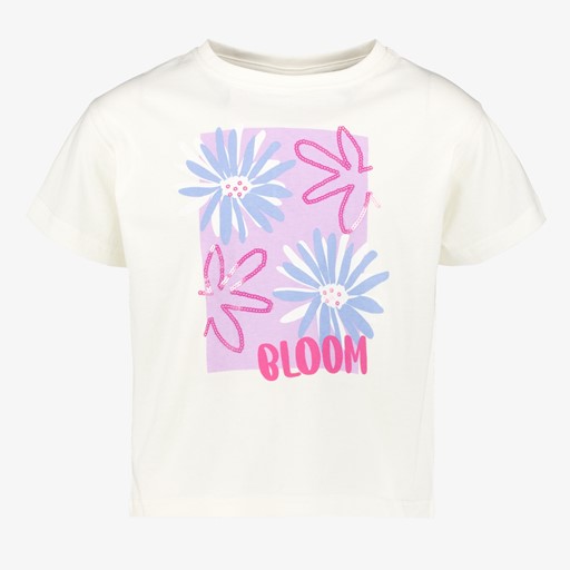 Cropped meisjes T-shirt met bloemetjes wit
