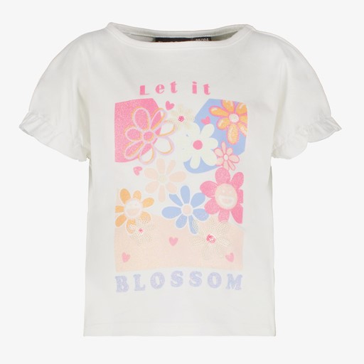 Cropped meisjes T-shirt met bloemen wit