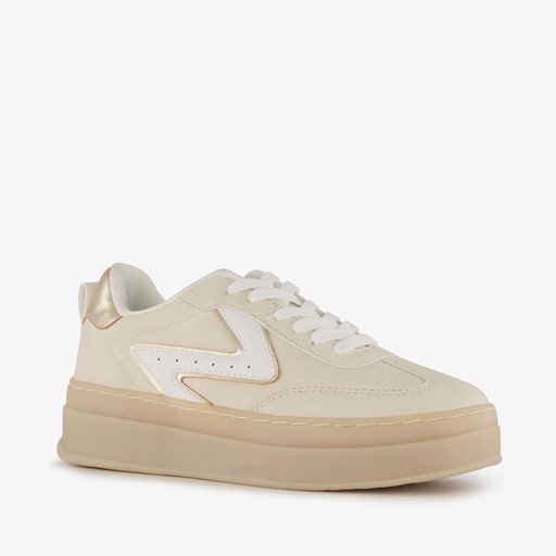 Dames sneakers plateauzool beige goud