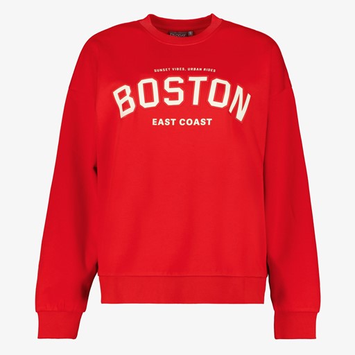 Dames sweater rood met tekstopdruk