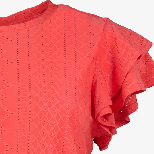 Dames top met ruches koraal roze