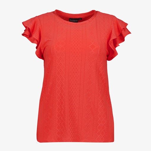 Dames top met ruches koraal roze