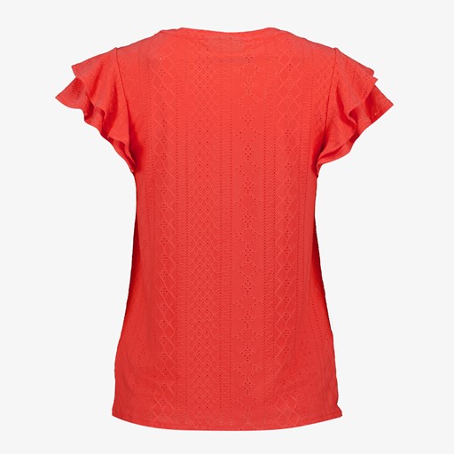 Dames top met ruches koraal roze