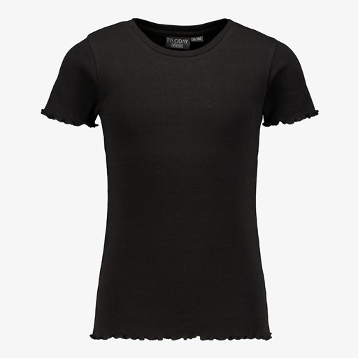 Basic meisjes rib T-shirt zwart