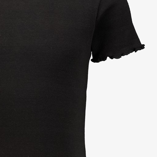 Basic meisjes rib T-shirt zwart