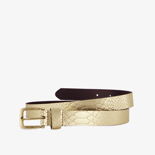 Leren dames riem slangenprint goud