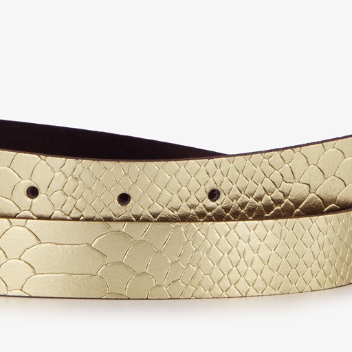 Leren dames riem slangenprint goud