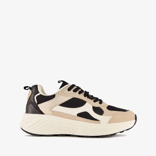 Dames dad sneakers beige zwart