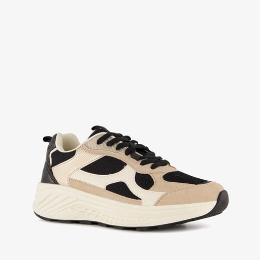 Dames dad sneakers beige zwart