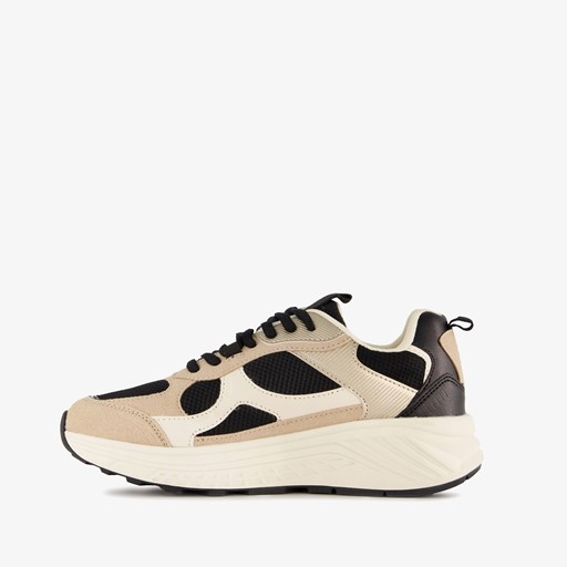 Dames dad sneakers beige zwart