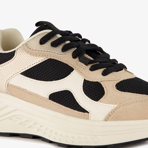 Dames dad sneakers beige zwart