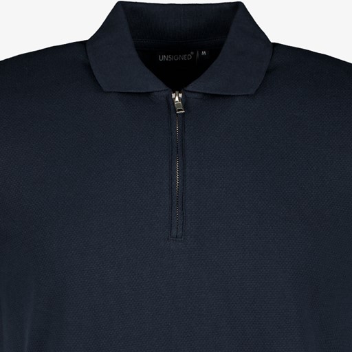 Heren polo met rits blauw