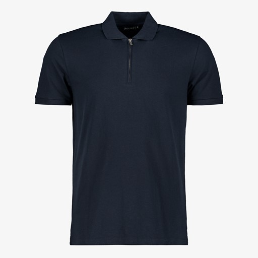 Heren polo met rits blauw