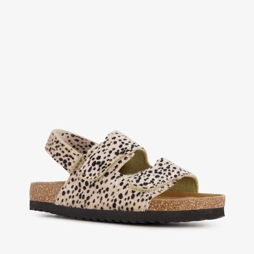 Meisjes bio sandalen met panterprint beige zwart