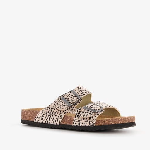 Dames bio slippers met panterprint beige zwart
