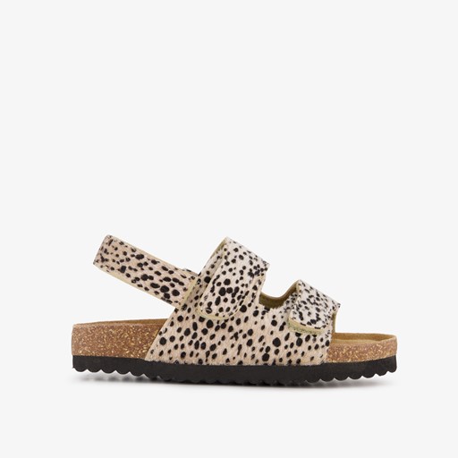 Meisjes bio sandalen met panterprint beige zwart