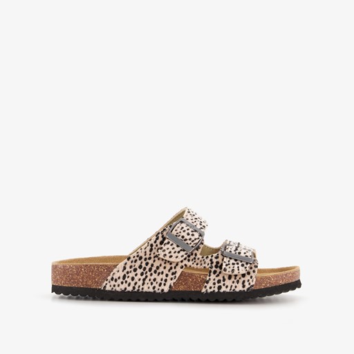 Dames bio slippers met panterprint beige zwart