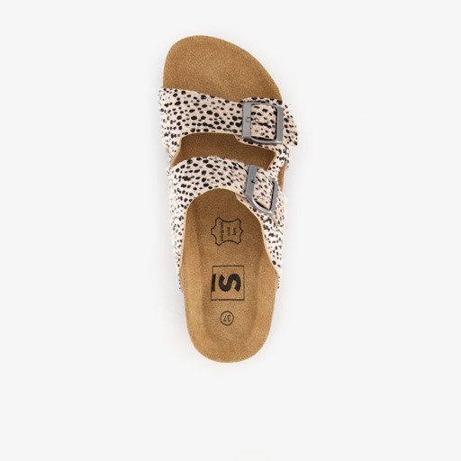 Dames bio slippers met panterprint beige zwart