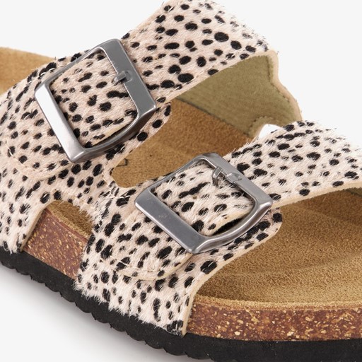 Dames bio slippers met panterprint beige zwart